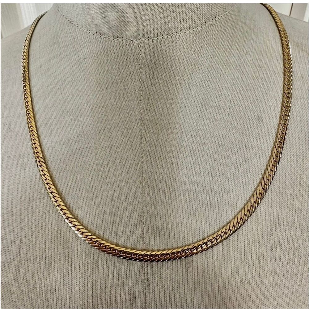 Monet Gold Tone Herringbone Chain Necklace Vintage